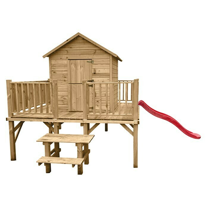 Spielhaus Mario mit Rutsche (L x B x H: 227 x 286 x 232 cm, Holz, Natur) | BAUHAUS