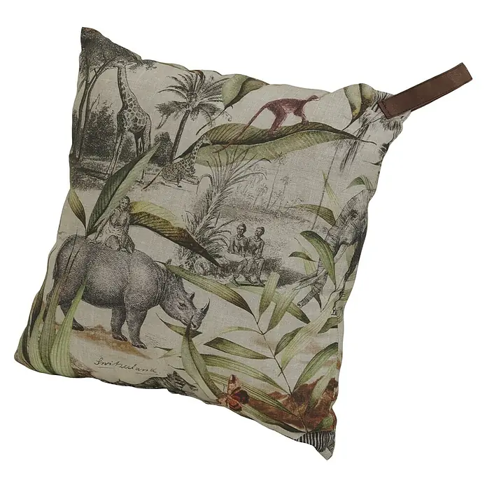 Sunfun Kissen Vanessa - 43 x 43 cm, Polyester, Grau, Grün, Tierprint - Dekorative Kissenhülle mit Safari-Motiv. Die Hülle ziert ein detailreiches Druckmuster mit wilden Tieren und afrikanischer Landschaft.