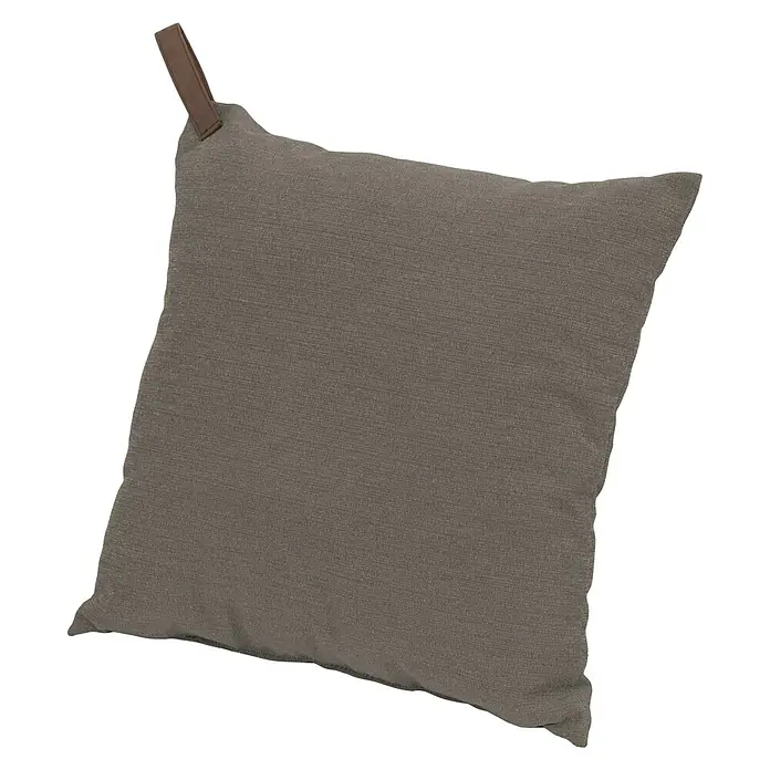 Sunfun Outdoor-Kissen Fiona - Taupe, L x B x H: 40 x 40 x 10 cm, Polyester - Nahaufnahme eines quadratischen Kissens mit Schlaufe in einem neutralen Farbton, ideal für die Dekoration Ihres Wohnraums.