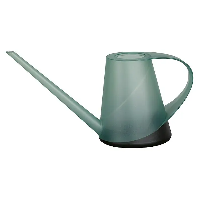 Geli Gießkanne Capri - Eukalyptus Transparent, 1,3 l - Eine grüne Gießkanne mit langem Auslauf und schwarzem Sockel, perfekt für Zimmerpflanzen und kleine Gärten, für präzises Gießen.