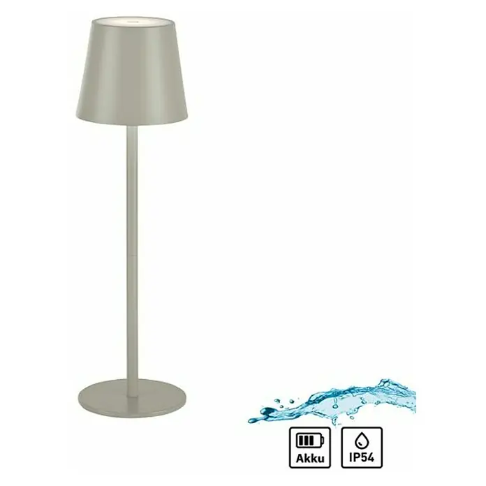 Just Light Lámpara de sobremesa a batería Euria - 3 W, L x An x Al: 11 x 11 x 37 cm, Blanco cálido, Gris - Elegante lámpara de pie gris con batería y protección IP54. Perfecta para uso interior y exterior, esta lámpara ofrece iluminación elegante.