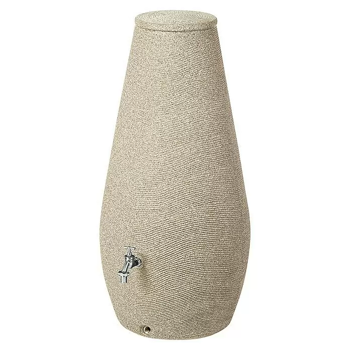 Arves Regenspeicher Drop - 200 l, Beige, 1 Stk. - Strukturierte, hellbeige konische Regentonne mit Zapfhahn und Bodenablauf.
