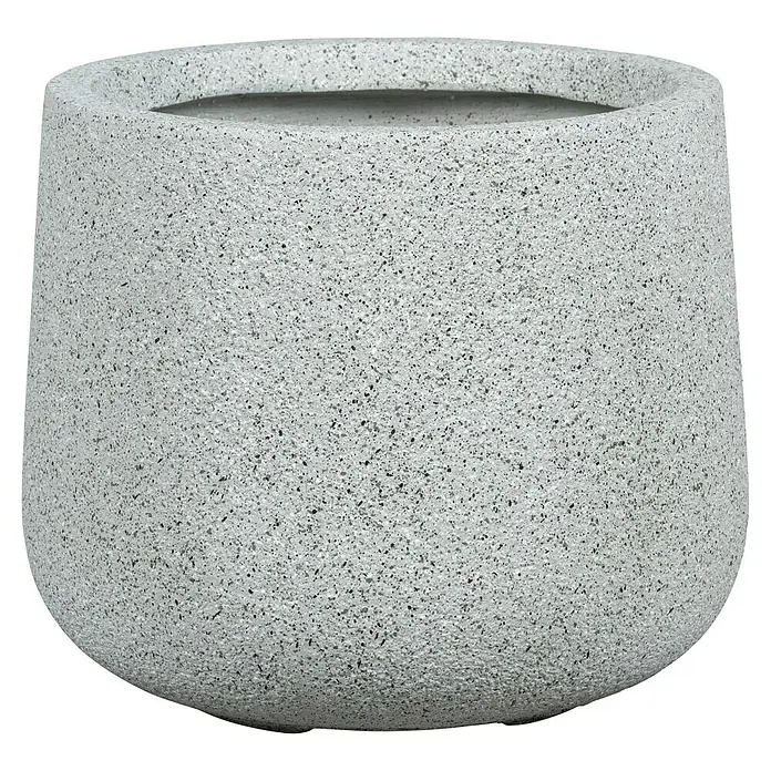 Pflanzkübel rund Minnesota - Außenmaß (Ø x H): 43 x 36 cm, Verbundwerkstoff, Hellgrau - Nahaufnahme eines grauen, getupften Pflanzgefäßes mit abgerundeter Form, ideal für den Innen- oder Außenbereich.