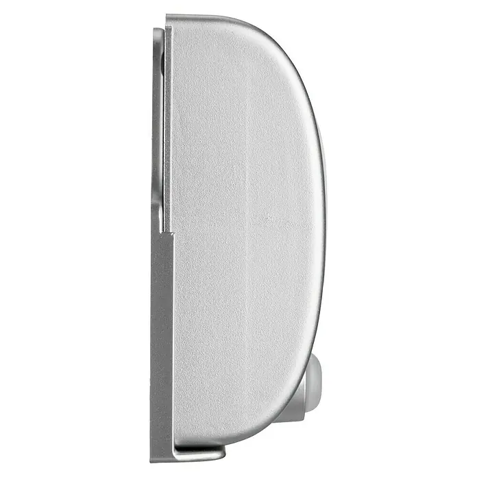REV Treppenstufen-Beleuchtung - Weiß, Batteriebetrieben, Reichweite Sensor: 3 m - Seitenansicht eines Seifenspenders in Silber mit abgerundeten Kanten und minimalistischem Design für moderne Badezimmer.