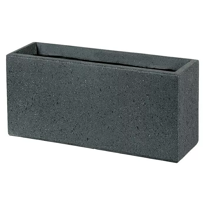 Pflanzkasten - Außenmaß (L x B x H): 94,5 x 31,5 x 43 cm, Verbundwerkstoff - Dunkelgrauer, rechteckiger Pflanzkübel mit gesprenkelter Textur.