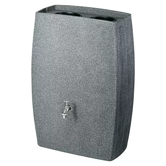 Arves Regenspeicher Boxy - 270 l, Granitkörnung, 1 Stk. - Graue, texturierte Regentonne mit silbernem Wasserhahn zum Sammeln von Regenwasser.