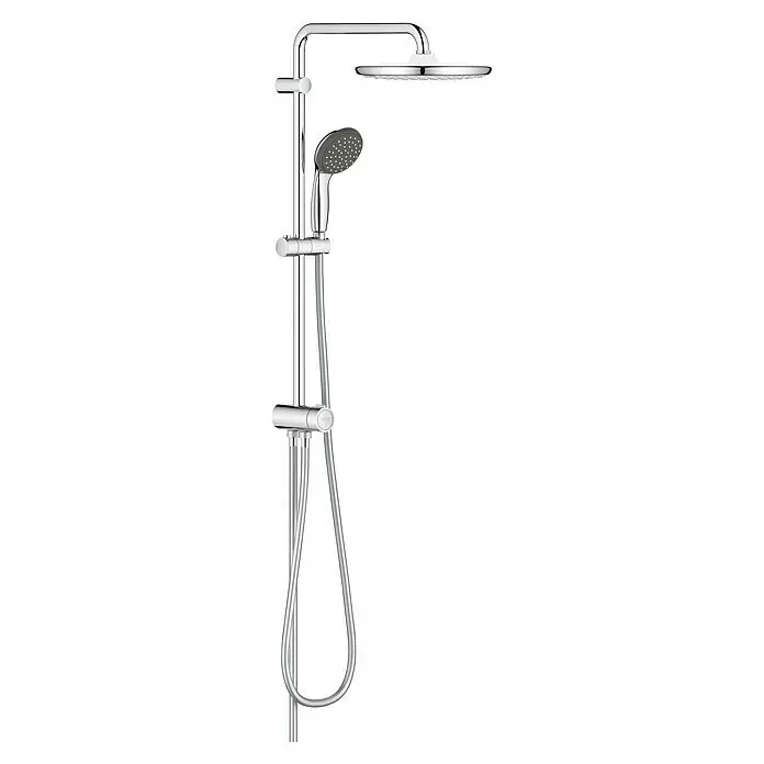 Grohe Vitalio Start Duschsystem 250 - Mit Thermostatarmatur, Lochabstand: 101,6 cm, Anzahl Strahlarten: 2 Stk., Chrom - Verchromtes Duschsystem mit runder Kopfbrause, Handbrause und Schlauch.