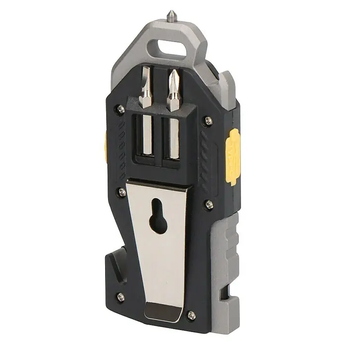 EDM Linterna de seguridad 6 en 1 - 2,1 x 3,9 x 9,2 cm, 40 lm - 180 lm, IP65 - Multiherramienta con martillo, puntas de destornillador y clip para cinturón. Diseño compacto para uso versátil en la vida diaria.
