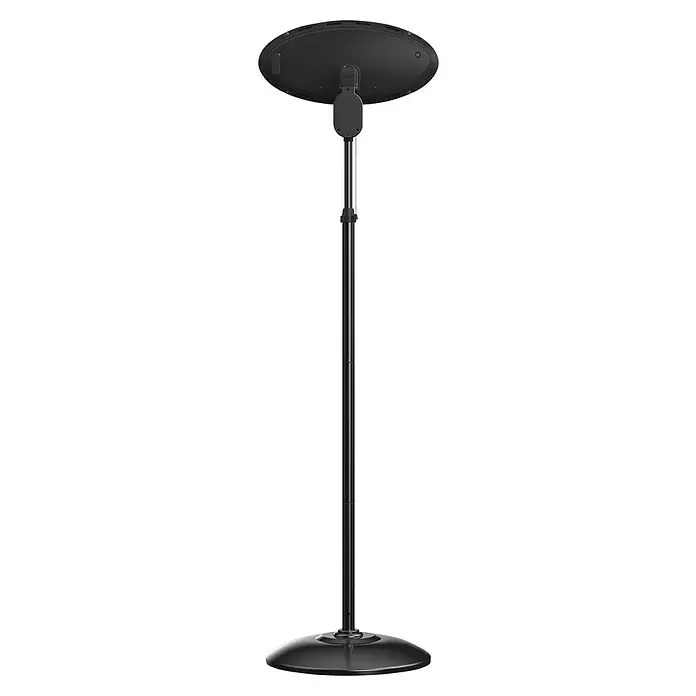 Purline Calefactor halógeno de pie Heaty EX2000 - 2.000 W, Negro - Imagen del producto de un calentador de patio negro, que muestra su diseño elegante con una base redonda y un cabezal, montado sobre un soporte largo y delgado.