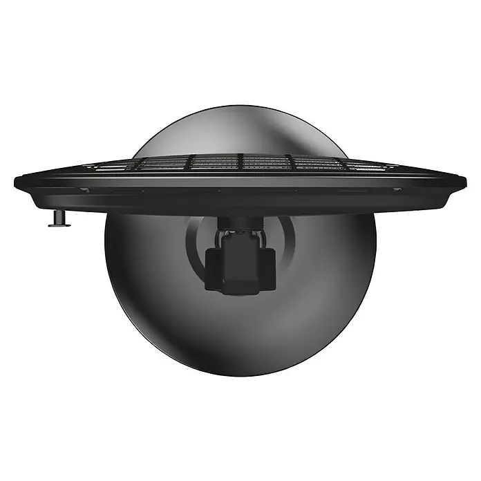 Purline Calefactor halógeno de pie Heaty EX2000 - 2.000 W, Negro - Primer plano de una lámpara de pared negra moderna y elegante, que proporciona una luz brillante y confortable con un toque chic.