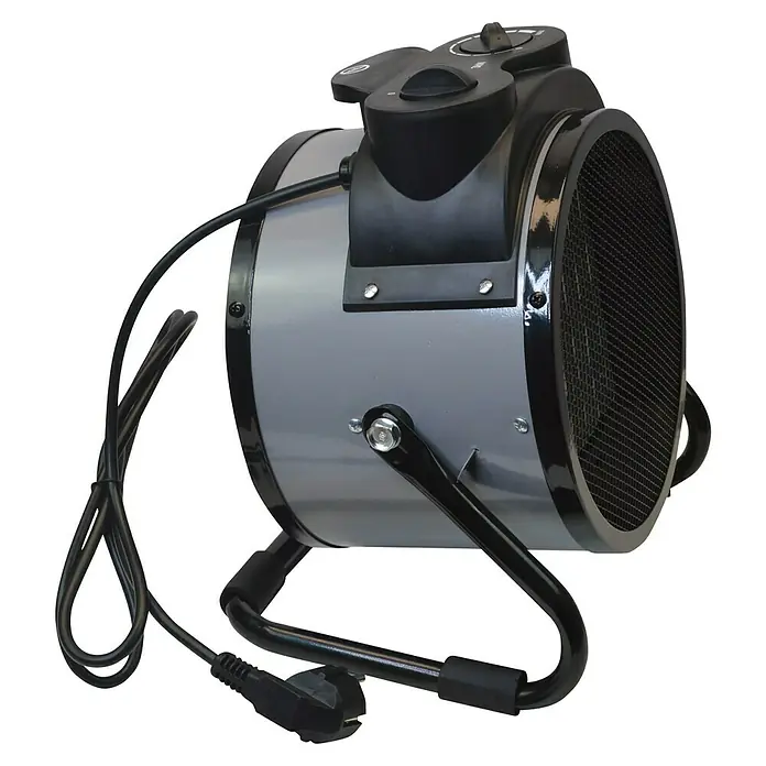 Purline Calefactor industrial HOTI F3000 - 1.500 kW - 3.000 kW - Imagen de un calentador eléctrico con controles y cable de alimentación. Solución de calefacción compacta para espacios interiores.