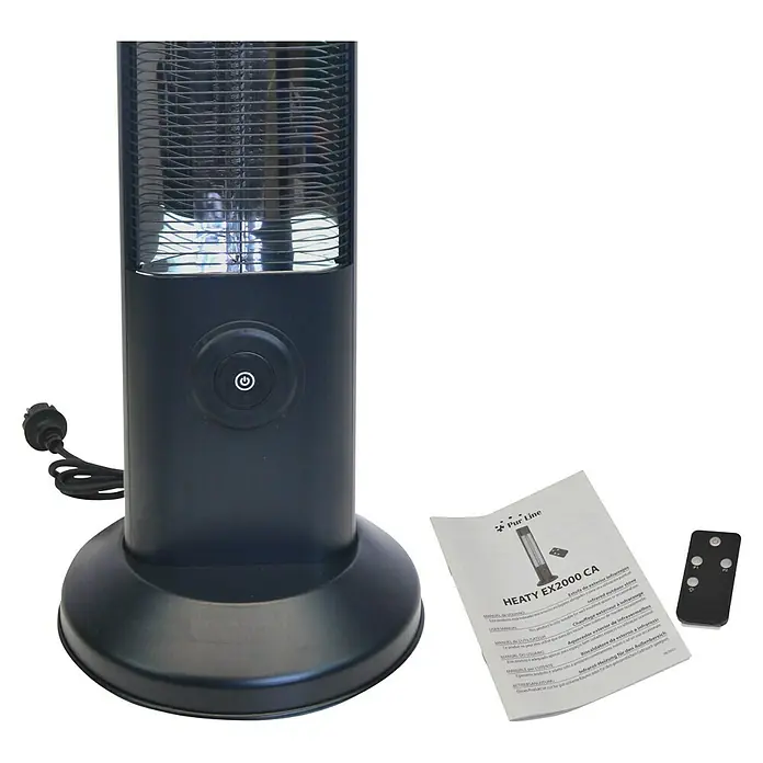 Purline Calefactor halógeno Heaty EX2000 CA - 15 x 15 x 95 cm, 2.000 W, Negro - Estufa de terraza infrarroja HEAty EX2000 CA con manual y control remoto, ideal para tardes acogedoras al aire libre.