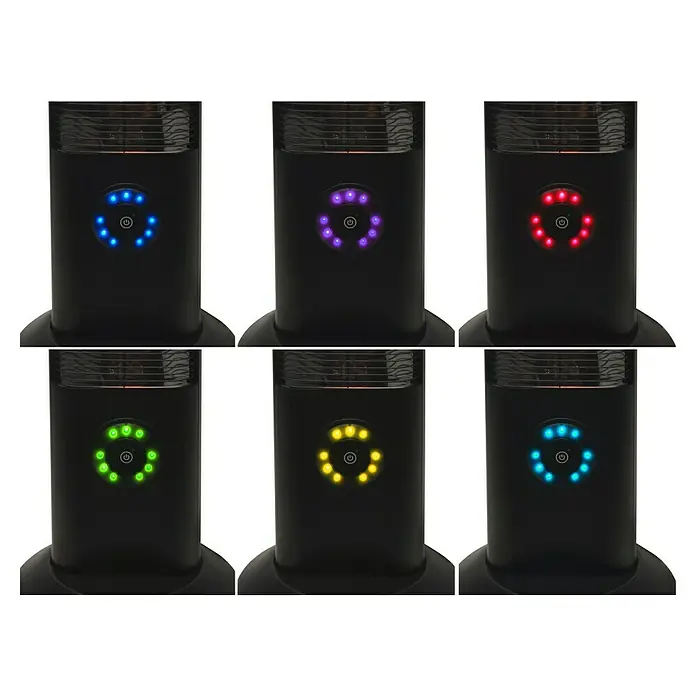 Purline Calefactor halógeno Heaty EX2000 CA - 15 x 15 x 95 cm, 2.000 W, Negro - Seis ambientadores negros con luces de colores que indican diferentes modos de fragancia.