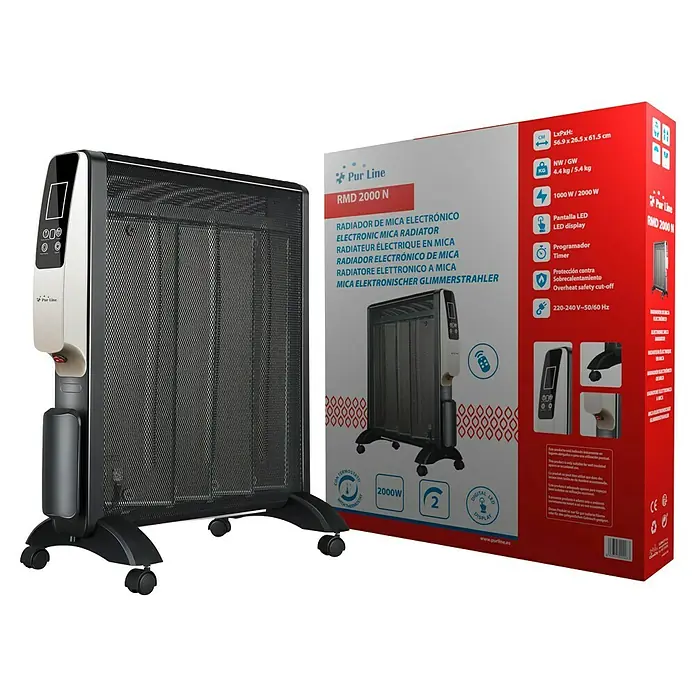 Purline Calefactor radiante de mica RMD 2000 - 2.000 W, 13 x 56 x 67 cm - Imagen de un radiador de mica Pur Line RMD 2000 N, solución de calefacción ideal para calentar espacios eficientemente.