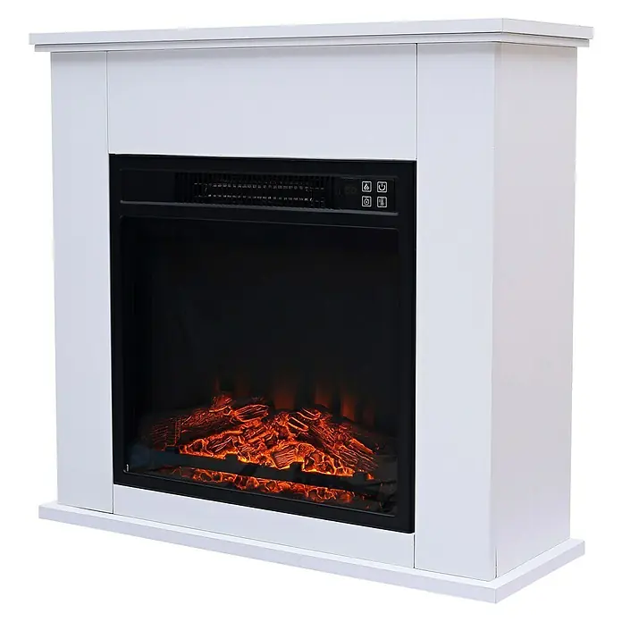 Purline Chimenea eléctrica con marco MDF CHE-610 - Blanco, 1.000 W - 2.000 W, 24 x 63 x 63 cm - Una chimenea eléctrica blanca con llamas realistas para crear un ambiente acogedor en tu hogar.