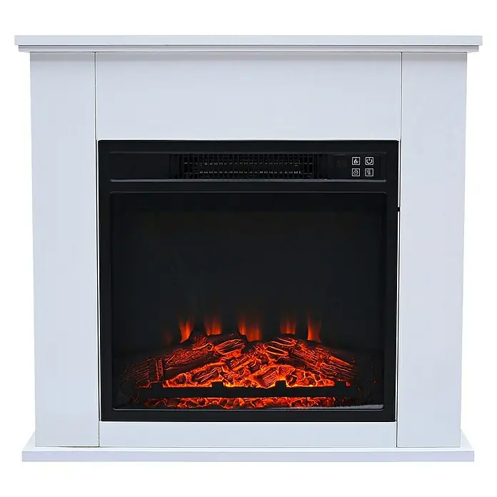 Purline Chimenea eléctrica con marco MDF CHE-610 - Blanco, 1.000 W - 2.000 W, 24 x 63 x 63 cm - Elegante chimenea eléctrica blanca con llamas realistas, que crea un ambiente acogedor y mejora la estética de cualquier habitación.