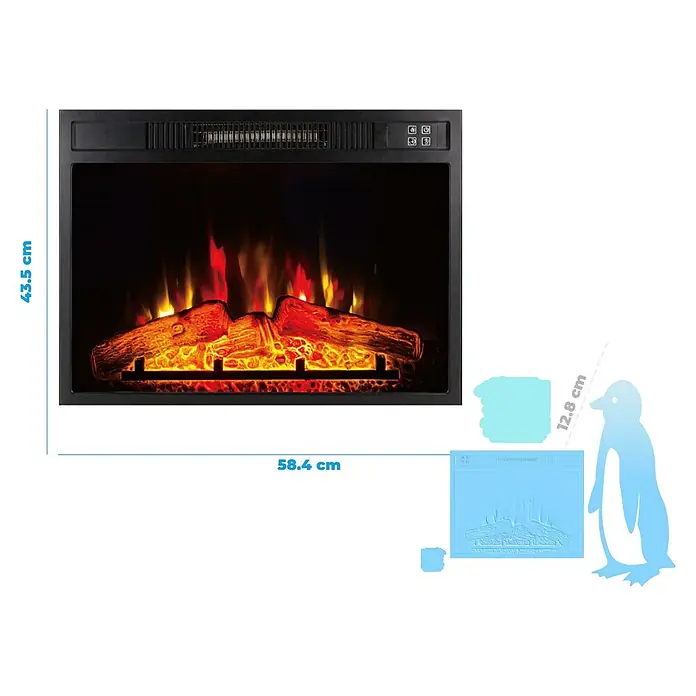Purline Chimenea eléctrica CHE-620 - Negro, 2.000 W, 12,8 x 58,4 x 43,5 cm - La imagen muestra una chimenea eléctrica, de 58,4 cm de ancho y 43,5 cm de alto, creando un ambiente acogedor.