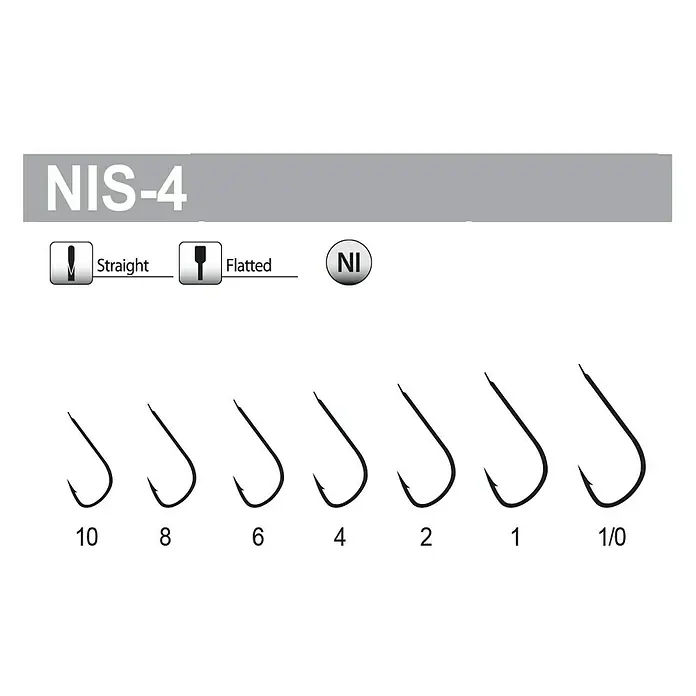 Tubertini Anzuelo de pesca Senshi NIS-4 - 25 ud., Pez objetivo: Pez depredador - Anzuelos de pesca NIS-4: Tamaños variados de 10 a 1/0, opciones rectas y aplanadas, perfectos para pescadores versátiles.