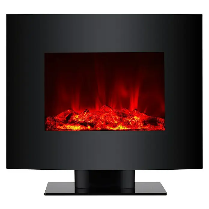 Purline Chimenea eléctrica CHE-340 - Negro, 2.000 W - Primer plano de una chimenea eléctrica moderna con efectos de llama realistas y una elegante carcasa negra. Ideal para decoración.