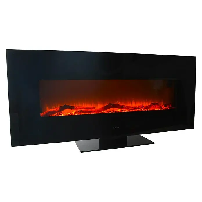 Purline Chimenea eléctrica CHE-515 - Negro, 1.600 W, 13 x 128 x 25 cm - Elegante chimenea eléctrica negra con llamas realistas y decoración de troncos, perfecta para noches acogedoras e interiores con estilo.
