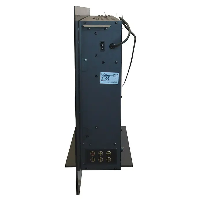 Purline Chimenea eléctrica CHE-515 - Negro, 1.600 W, 13 x 128 x 25 cm - Vista trasera del calefactor eléctrico Pur Line CHE-515 con controles, interruptor y cable de alimentación.