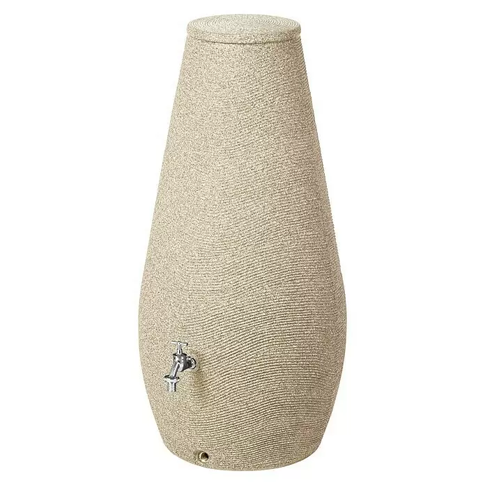 Arves Regenspeicher Drop - 200 l, Beige, 1 Stk. - Hellbeige strukturierte Regentonne mit silbernem Zapfhahn und Bodenablauf.