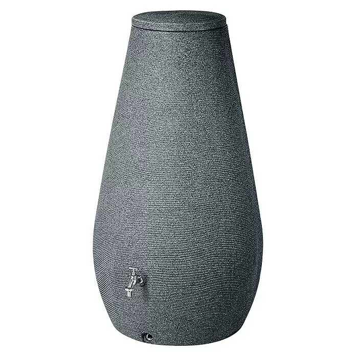 Arves Regenspeicher Drop - 410 l, Granitkörnung, 1 Stk. - Dunkelgraues, strukturiertes Regenfass mit Zapfhahn und Deckel zur Regenwassersammlung.