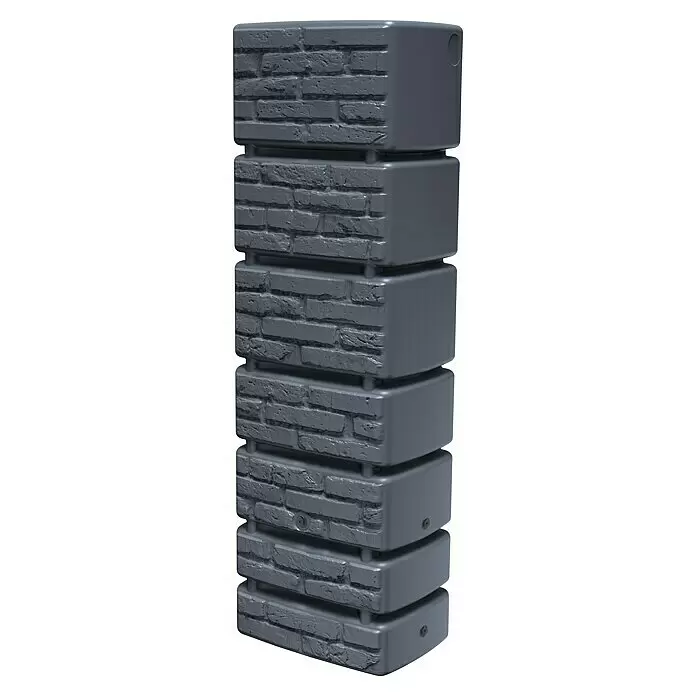 Arves Regenspeicher Tower - 350 l, Anthrazit, 1 Stk. - Hoher, dunkelgrauer, stapelbarer Regenwassertank mit Ziegelstruktur-Front und glatten Seiten, im modularen Design.