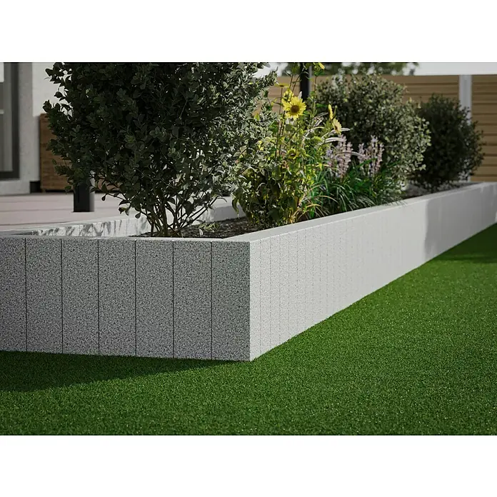 Palisade G 603 - 25 x 12 x 12 cm, Grau - Der erhöhte Pflanzkasten aus grauem Stein beherbergt üppige Pflanzen und Blumen und verleiht dem Garten eine elegante Note.