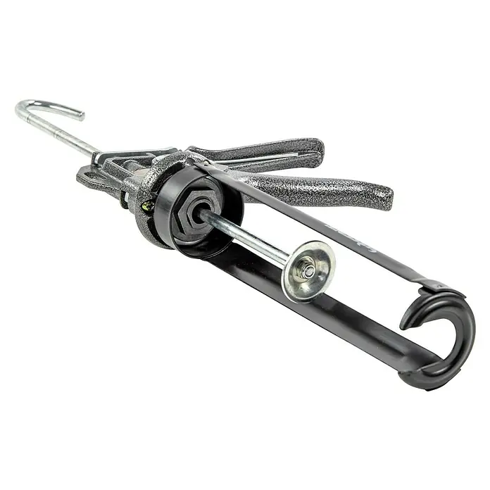 Wisent Kartuschenpresse Profi Qualität - Geeignet für: Verbundmörtel - Nahaufnahme einer Kartuschenpistole aus Metall mit einem Haken zum einfachen Aufhängen. Ideal für Heimwerker und Profis.