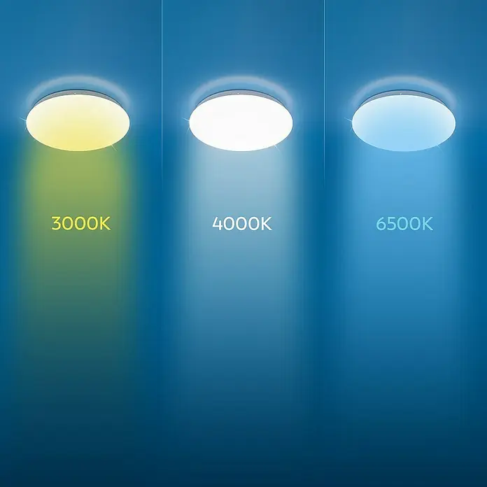Garza Plafón LED redondo Estrellado - 36 W, Diámetro: 35 cm, Blanco, Blanco neutro - Tres luces de techo LED muestran varias temperaturas de color: 3000K, 4000K y 6500K. Ideal para iluminación personalizada.