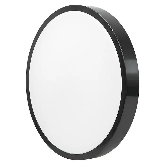 Garza Plafón LED redondo Road - 24 W, 29,5 cm, Negro, Blanco frío - Primer plano de una lámpara de techo redonda con marco negro y difusor blanco, mostrando un diseño moderno y minimalista.