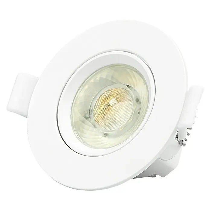Garza Foco empotrable LED - 7 W, Ø x Al: 8,3 x 4 cm, Blanco, Blanco cálido - Primer plano de un foco LED empotrable blanco con foco ajustable, perfecto para interiores modernos e iluminación energéticamente eficiente.