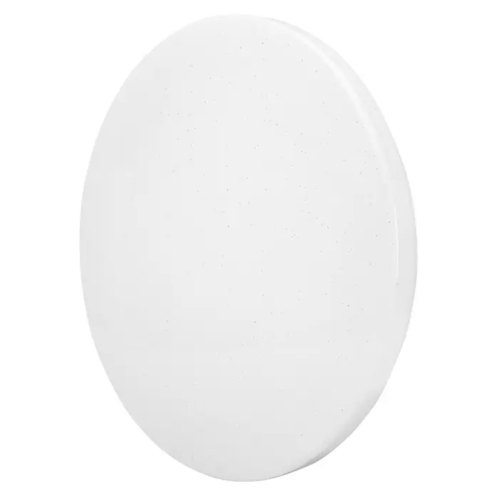 Garza Plafón LED redondo estrellado - 12 W, Diámetro: 23 cm, Blanco, Blanco neutro - Primer plano de un solo producto cosmético blanco, redondo y sin marca, con una textura sutil sobre un fondo negro.