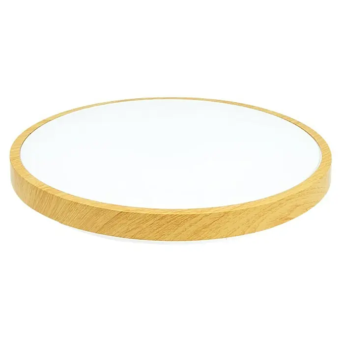 Garza Plafón LED redondo Road - 24 W, 29,5 cm, Madera, Blanco frío - Primer plano de una lámpara de techo LED redonda con marco de madera y difusor blanco, creando un ambiente cálido y moderno.