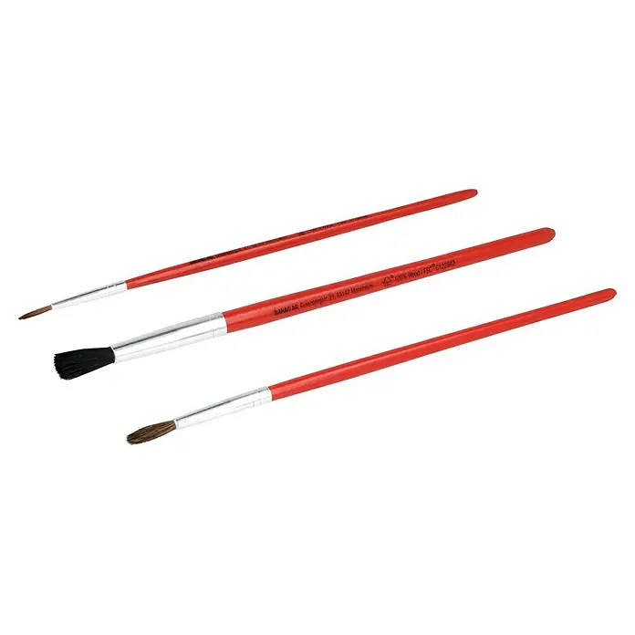 Hobbypinsel-Set - 3 -tlg., Größe Pinsel: 02, 04, 10, Naturholz - Drei rote BAHAG-Pinsel mit silbernen Zwingen und Borsten in unterschiedlichen Formen. Ideal für verschiedene Maltechniken.