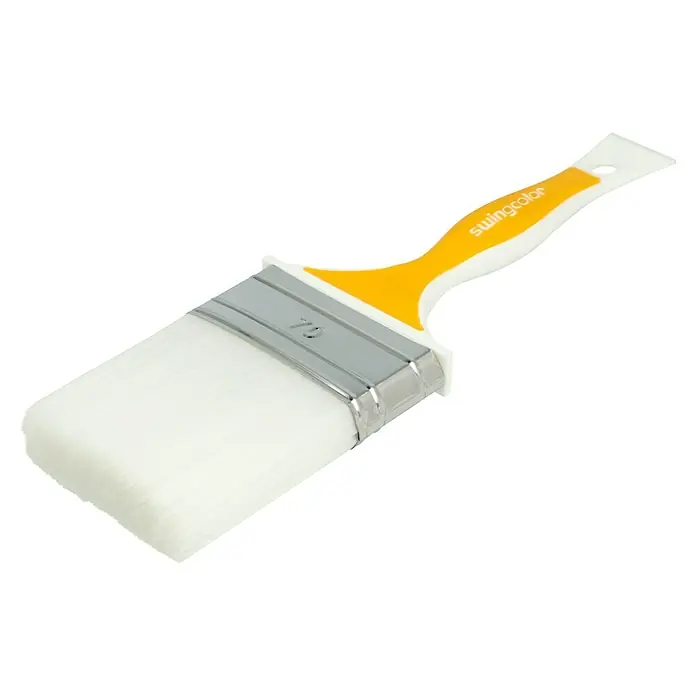 swingcolor Komfort Flachpinsel Lack Ergo - Breite Borsten: 70 mm, All-in-one-Borsten, Kunststoff - Pinsel der Marke Swingcolor mit gelb-weißem Griff und Borsten, ideal zum Malen und Lackieren im Innen- und Außenbereich.