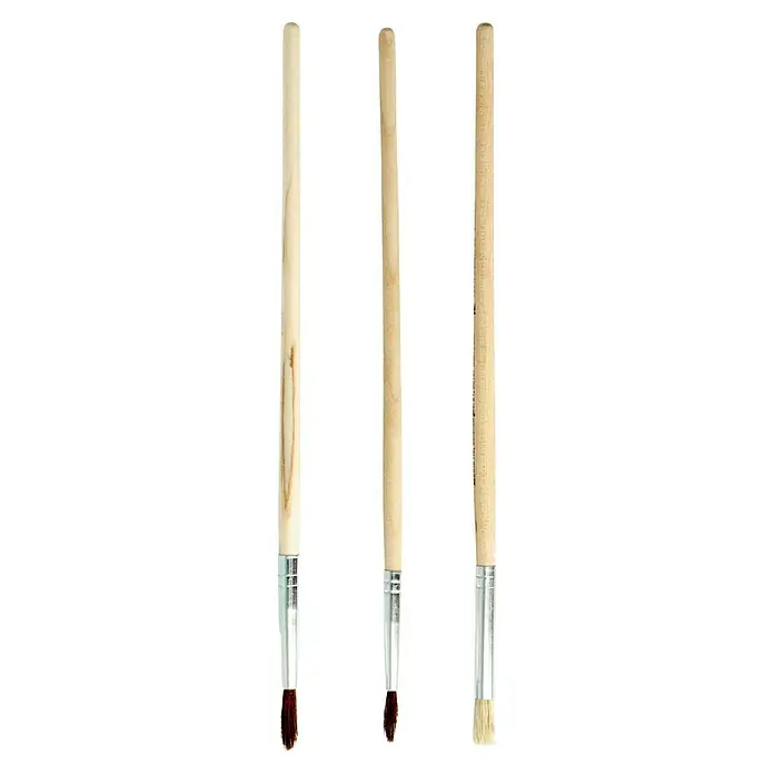 swingcolor Komfort Künstlerpinsel-Set - 3 -tlg., Größe Pinsel: 02/04/06, Holz - Abbildung von drei Pinseln mit Holzgriffen und Metallzwingen, die sich ideal für Malprojekte eignen.