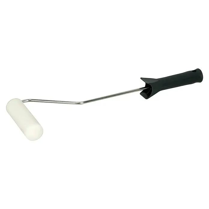 Profi-Renovier-Set - 9 -tlg. - Ein kompakter Farbroller mit einem schwarzen Griff und einer weißen Rolle, ideal für kleinere Malarbeiten und schwer zugängliche Stellen.