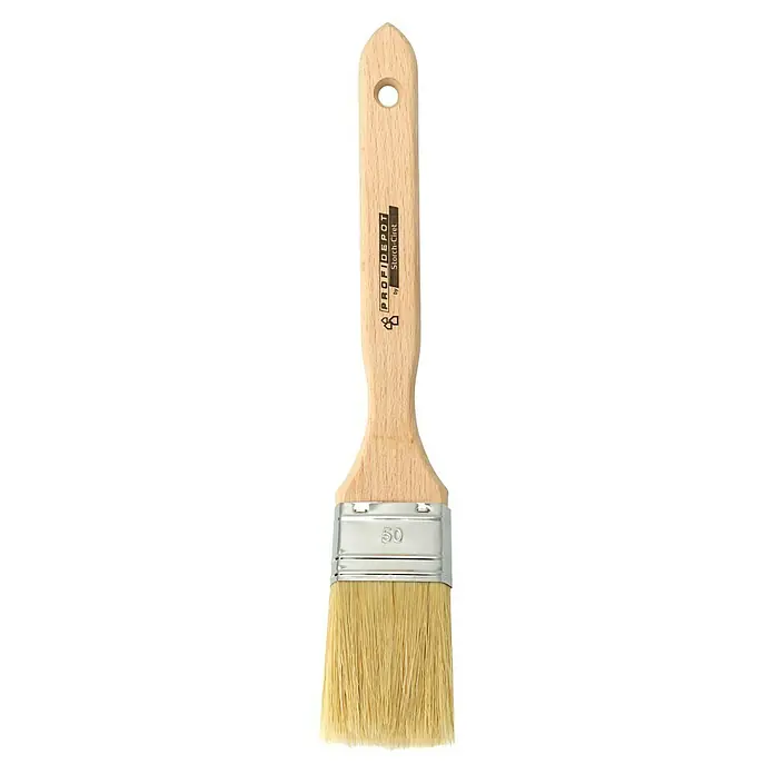 Profi Depot by Storch-Ciret Fassadenstreicher kurz - Breite Borsten: 50 mm, Mischborsten, Holz - Pinsel mit Holzgriff und hellem Borstenbesatz, ideal für präzise Farbaufträge. Die Nummer 50 ist auf der Metallhalterung sichtbar.