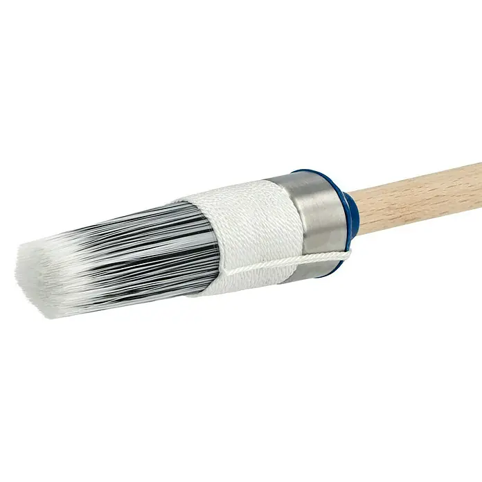 Profi Depot by Storch-Ciret Ringpinsel Lack - Größe Pinsel: 4, Mischborsten, Holz - Nahaufnahme eines ovalen Kreidefarbenpinsels mit weißen und schwarzen Borsten, einem Holzgriff und einer weißen Schnur.