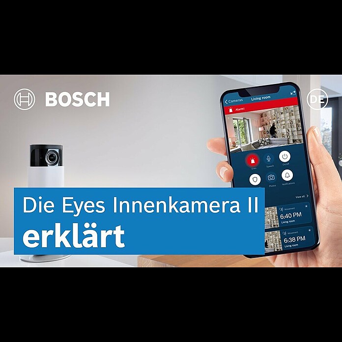 Bosch Smart Home Innenkamera Eyes II (Netzbetrieben, L x B x H: 160 x 72 x 160 mm, 1.920 x 1.080 Pixel (Full HD), Reichweite Funk:  < 100 m) | BAUHAUS