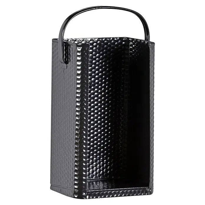 Firefix Brikett-Träger - 13,5 cm x 20,5 mm x 40 cm, Schwarz - Stilvoller Serviettenhalter aus gehämmertem Metall mit praktischem Tragegriff, ideal für Tischdekoration und Buffets.