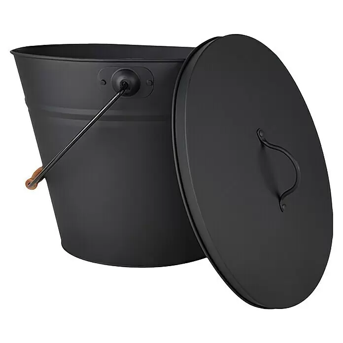 Firefix Ascheeimer - 12,5 l, Verzinkt - Mattschwarzer Metalleimer mit Deckel.