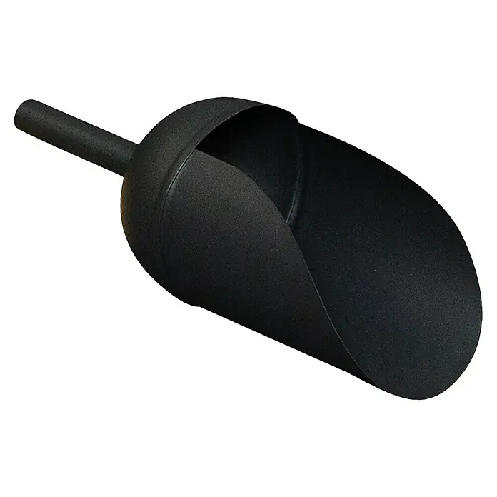 Firefix Pelletschaufel - Stahl, Schwarz - Aufnahme eines schwarzen Futterschaufels mit gerader Griff, ideal zum Portionieren von Tierfutter oder anderen Schüttgütern.