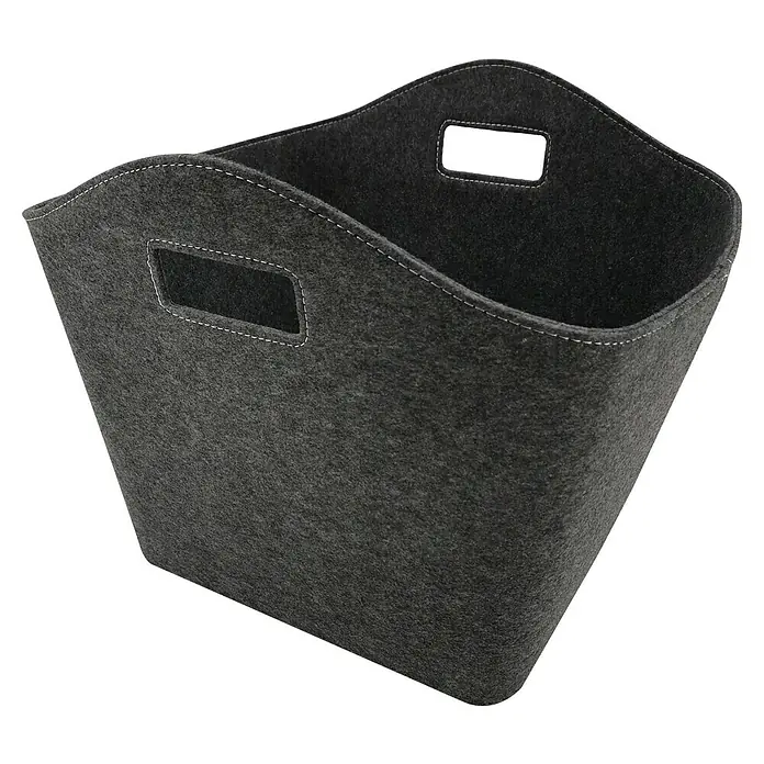 Firefix Filzkorb - 41 x 46 x 37 cm, Schwarz - Grauer Filzkorb mit weißen Nähten und Griffen, ideal für die Aufbewahrung und Organisation im Haus.