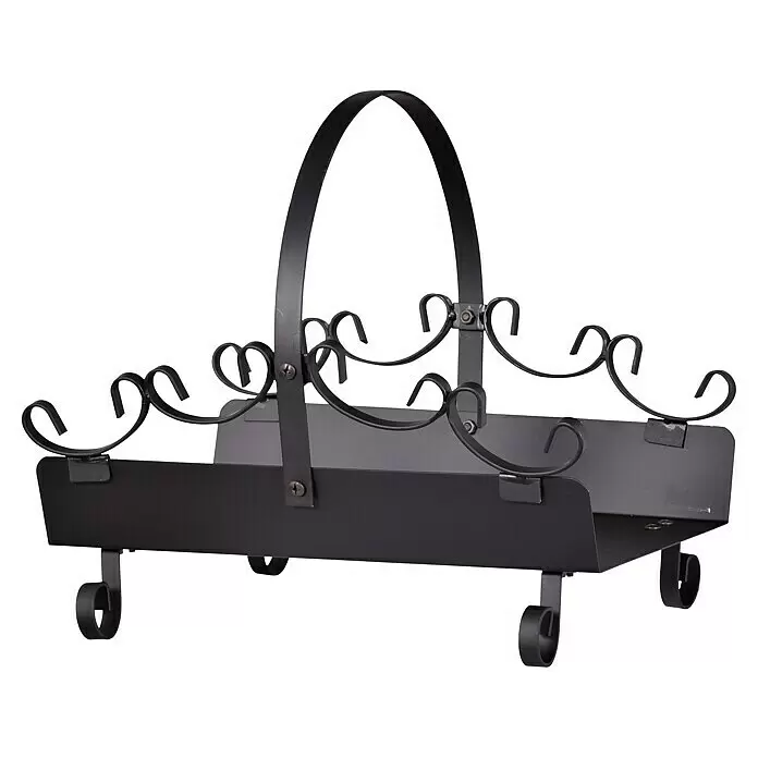 Firefix Holzkorb Nostalgie - 36 x 41 x 35 cm, Stahl, Schwarz - Schwarzer Metall-Holzkorb mit gewölbtem Griff und dekorativen Schnörkeln, auf geschwungenen Füßen.