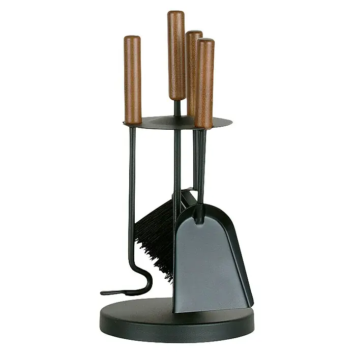Firefix Kaminbesteck - Schwarz, Höhe: 42 cm - Kaminbesteck aus Eisen mit Holzgriffen. Das Set enthält eine Schaufel, eine Bürste, eine Zange und einen Schürhaken und ist stilvoll und praktisch.