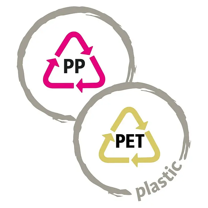 Scheurich Handsprüher - 0,7 l, Green - Recycling-Symbole für Kunststoff: PP (Polypropylen) und PET (Polyethylenterephthalat) in einem dekorativen Design.