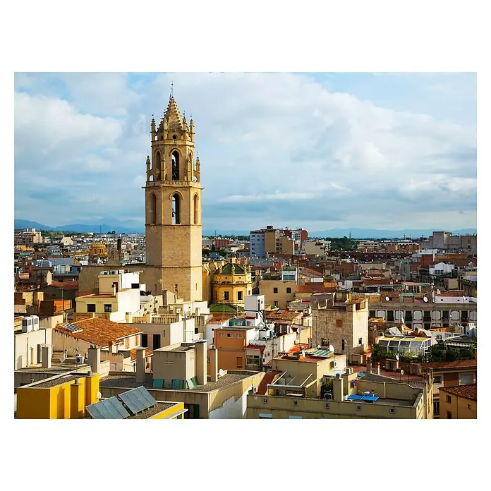 Cuadro Reus - Reus, An x Al: 80 x 60 cm, 1 pzs. - Vista del casco antiguo histórico con el campanario prominente, rodeado de tejados y el horizonte.